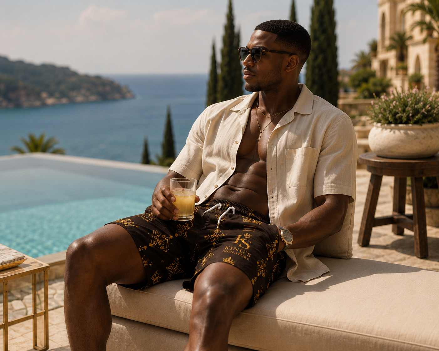 Kings Signature Resort Shorts| Gold Monogram – Editorial Lifestyle