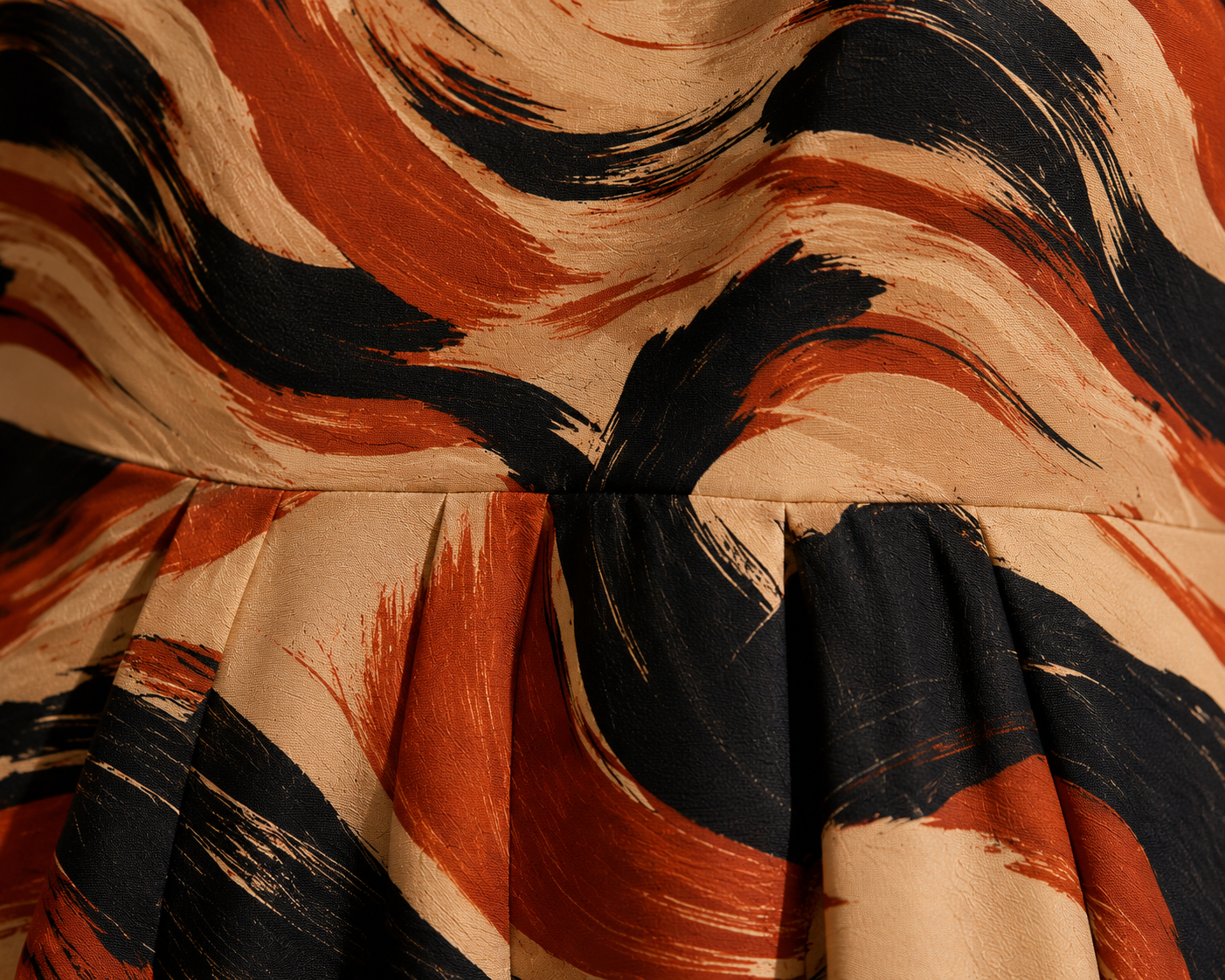 Rust Brushstroke  Dress | Painterly Rust Black Dress  – Front View
