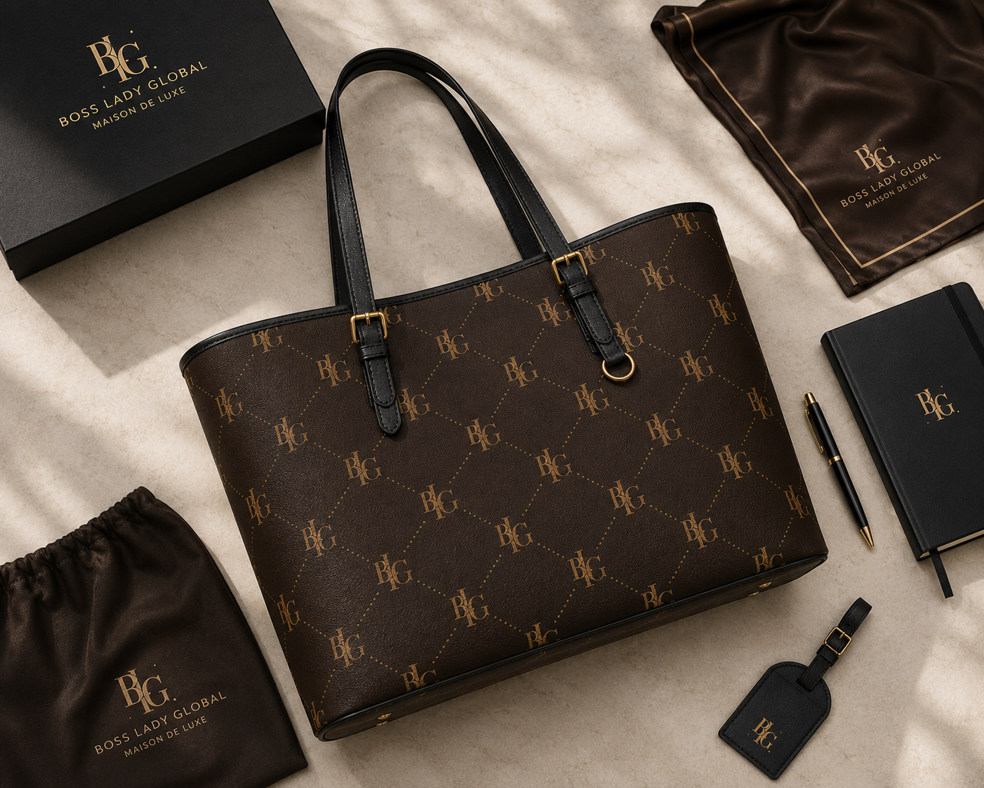 Monogram Pattern PU Leather Shoulder Bag | Brown Logo Tote – Movement & Silhouette