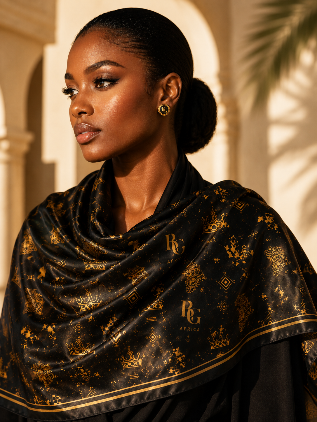 Maison BLG Africa Signature Silk Scarf | Black & Gold | 50" × 50" – Craftsmanship Detail