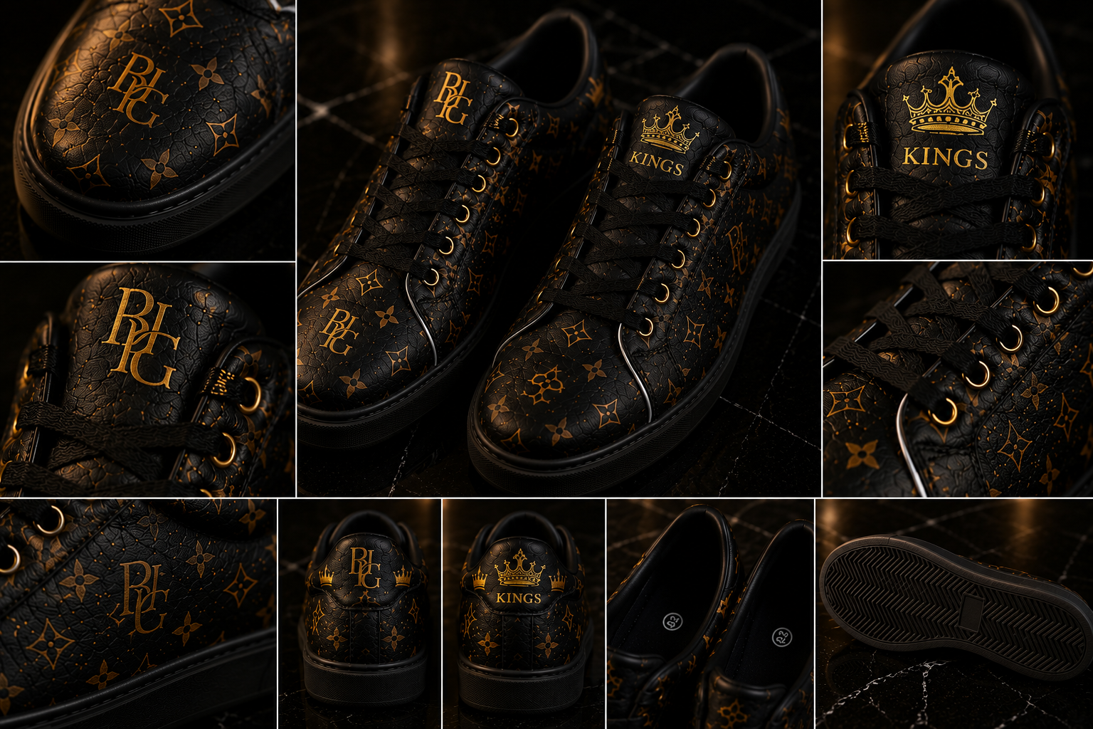 Noir Royal Kings signature Monogram Sneakers  – Movement & Silhouette