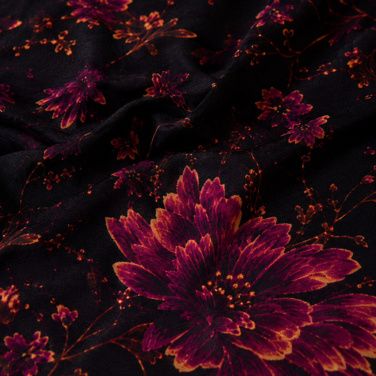 Dark Burgundy Floral Skater Dress | All-Over Print – Craftsmanship Detail