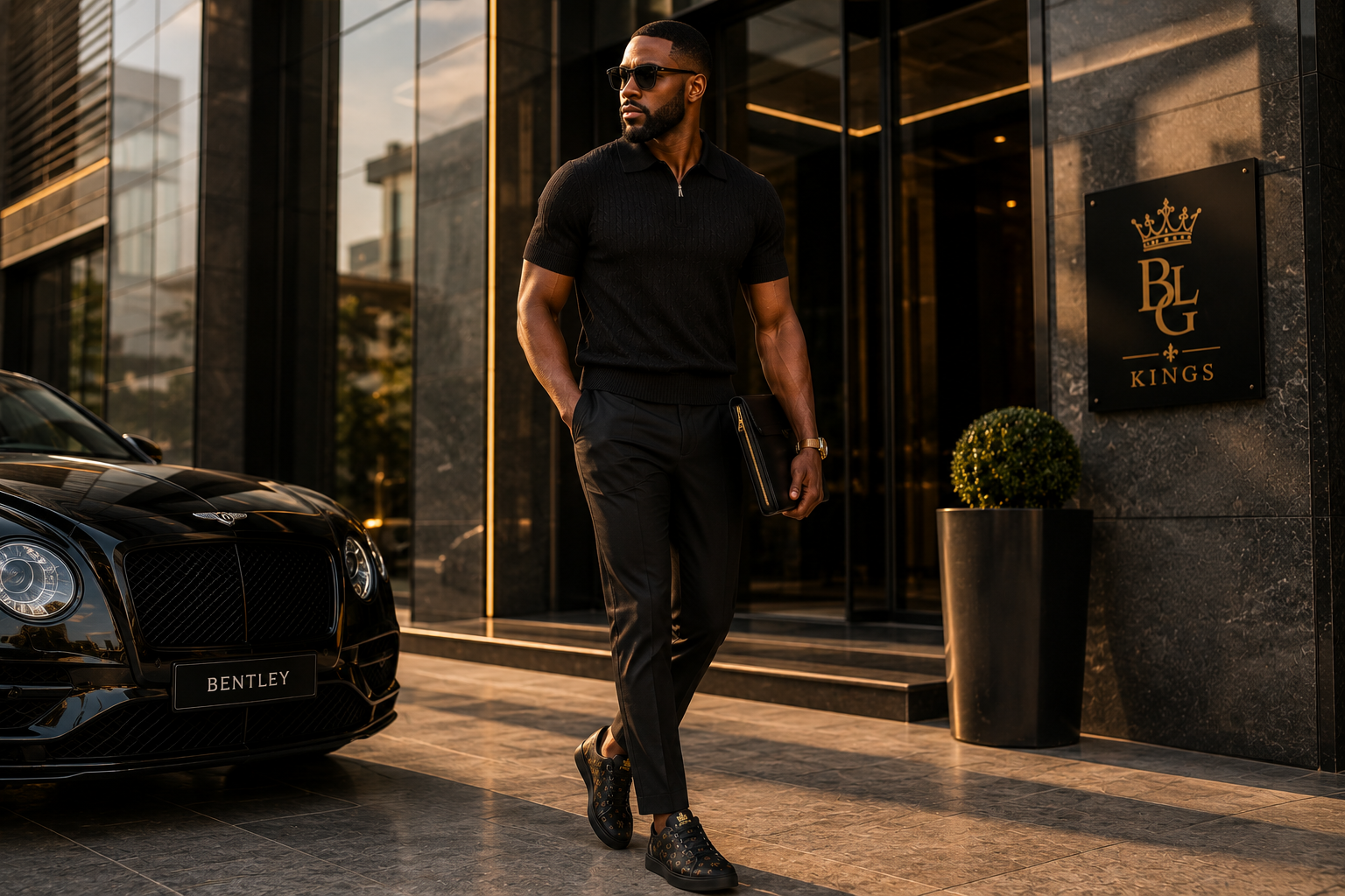 Noir Royal Kings signature Monogram Sneakers  – Product Image