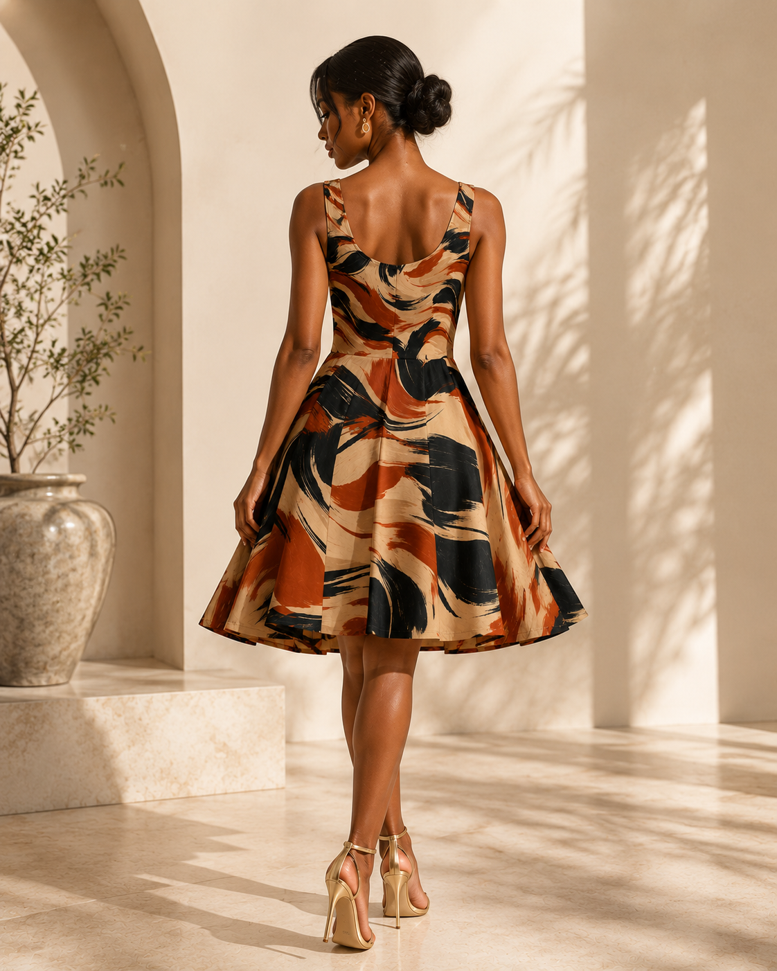 Rust Brushstroke  Dress | Painterly Rust Black Dress  – Editorial Lifestyle