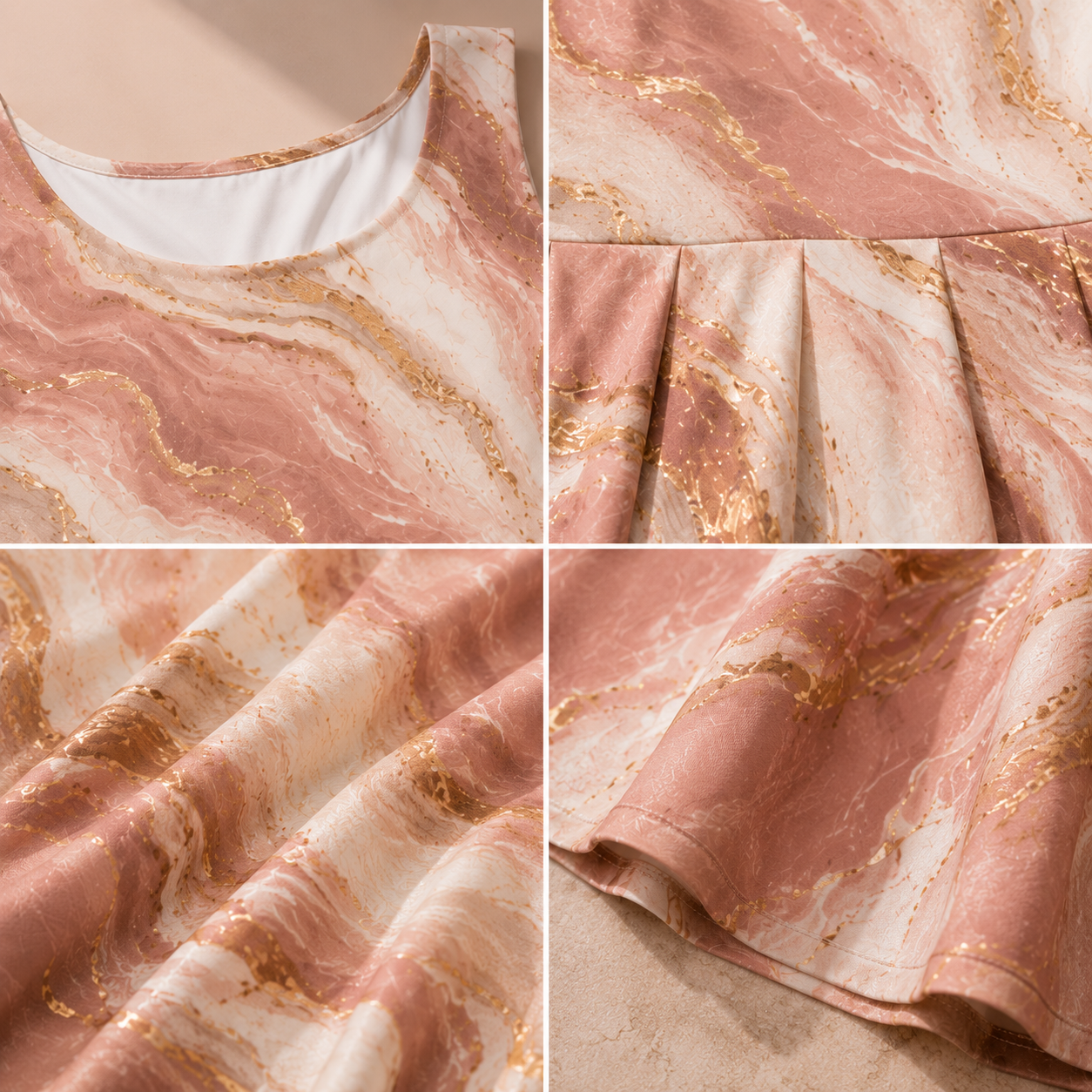 Rose Gold Marble Skater Dress | All-Over Print – Craftsmanship Detail