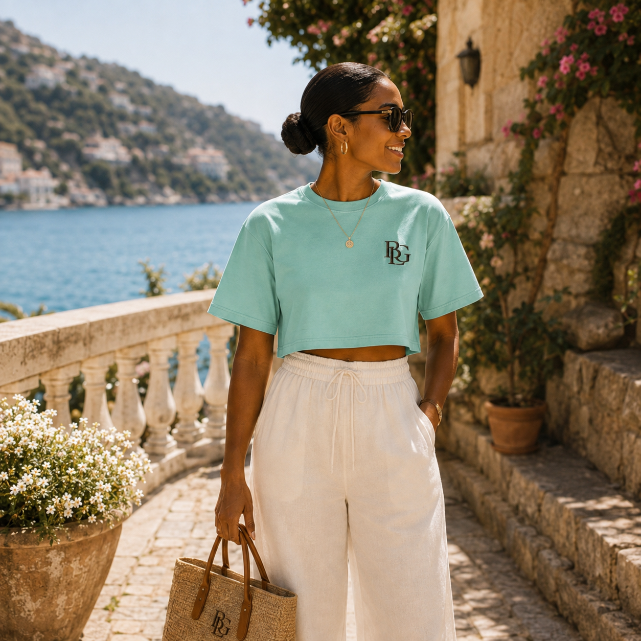 Maison BLG Silhouette Couture Boxy Tee | chalk Mint & Ivory – Product Image