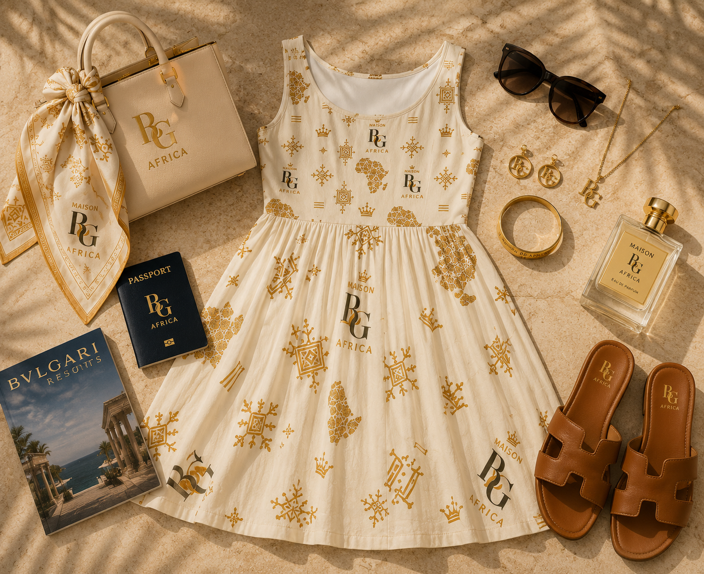 Maison BLG Africa Resort Dress | Ivory & Gold