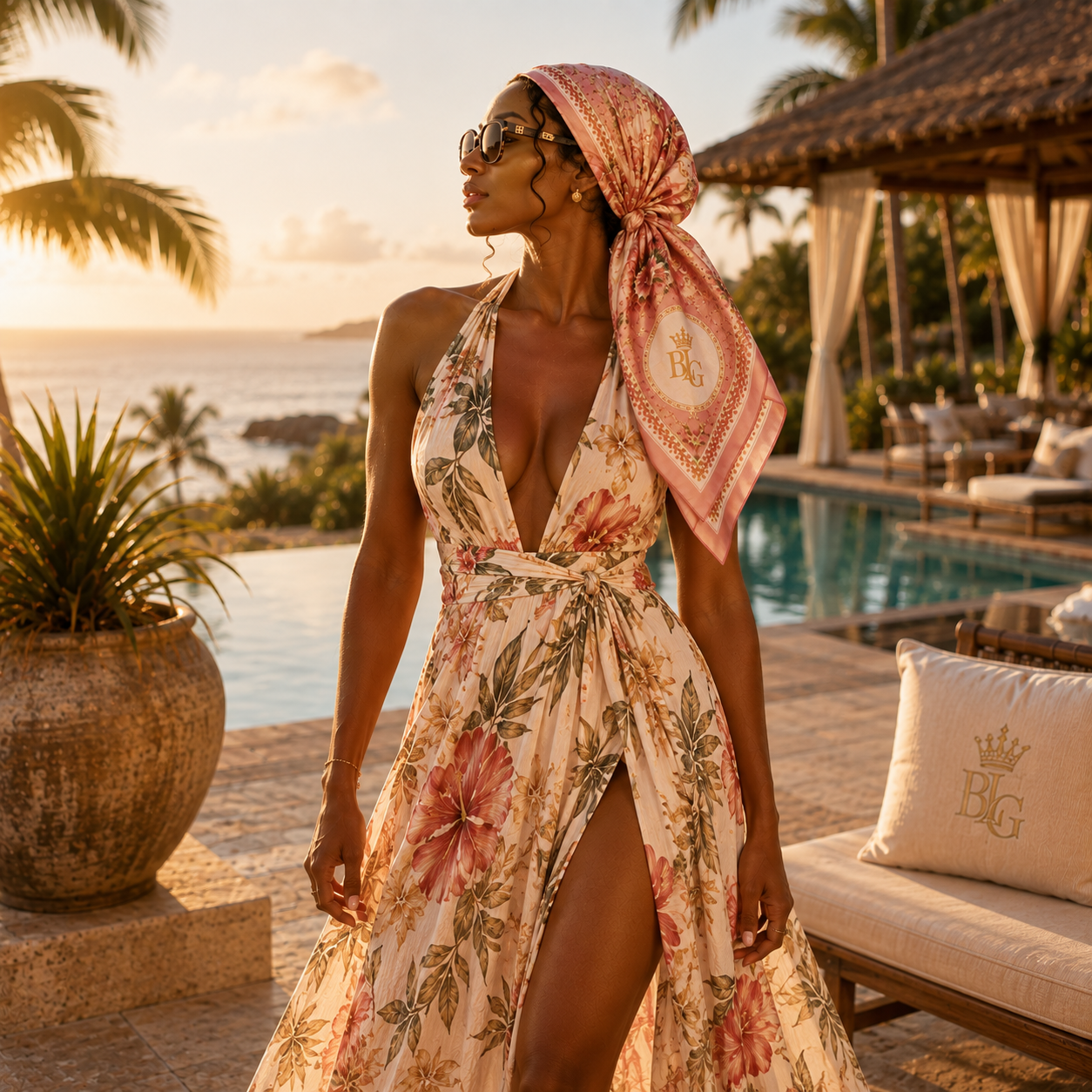 Le  Royale Rose  l  Blush Pink & Cream|50" * 50" – Front View