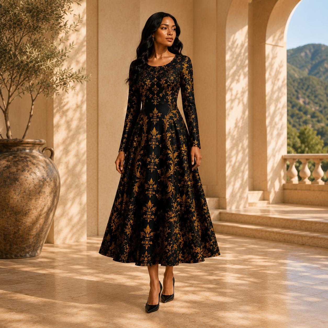 Maison BLG Silhouette – Noir Long Dress | Noir Gold 