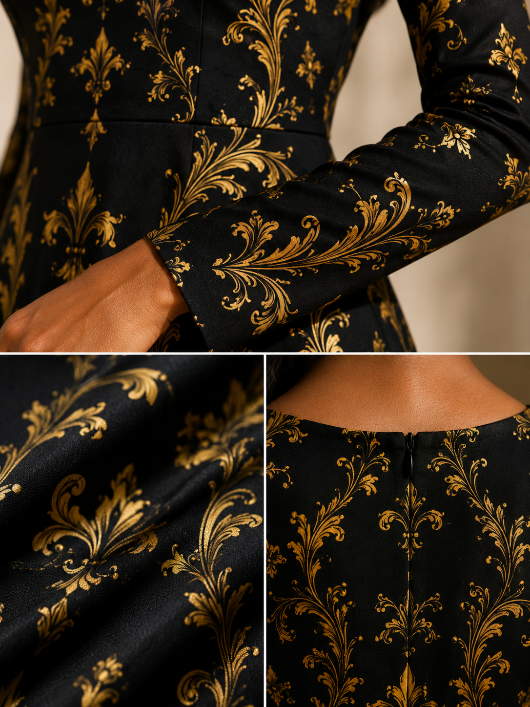 Maison BLG Silhouette – Noir Long Dress | Noir Gold  – Front View