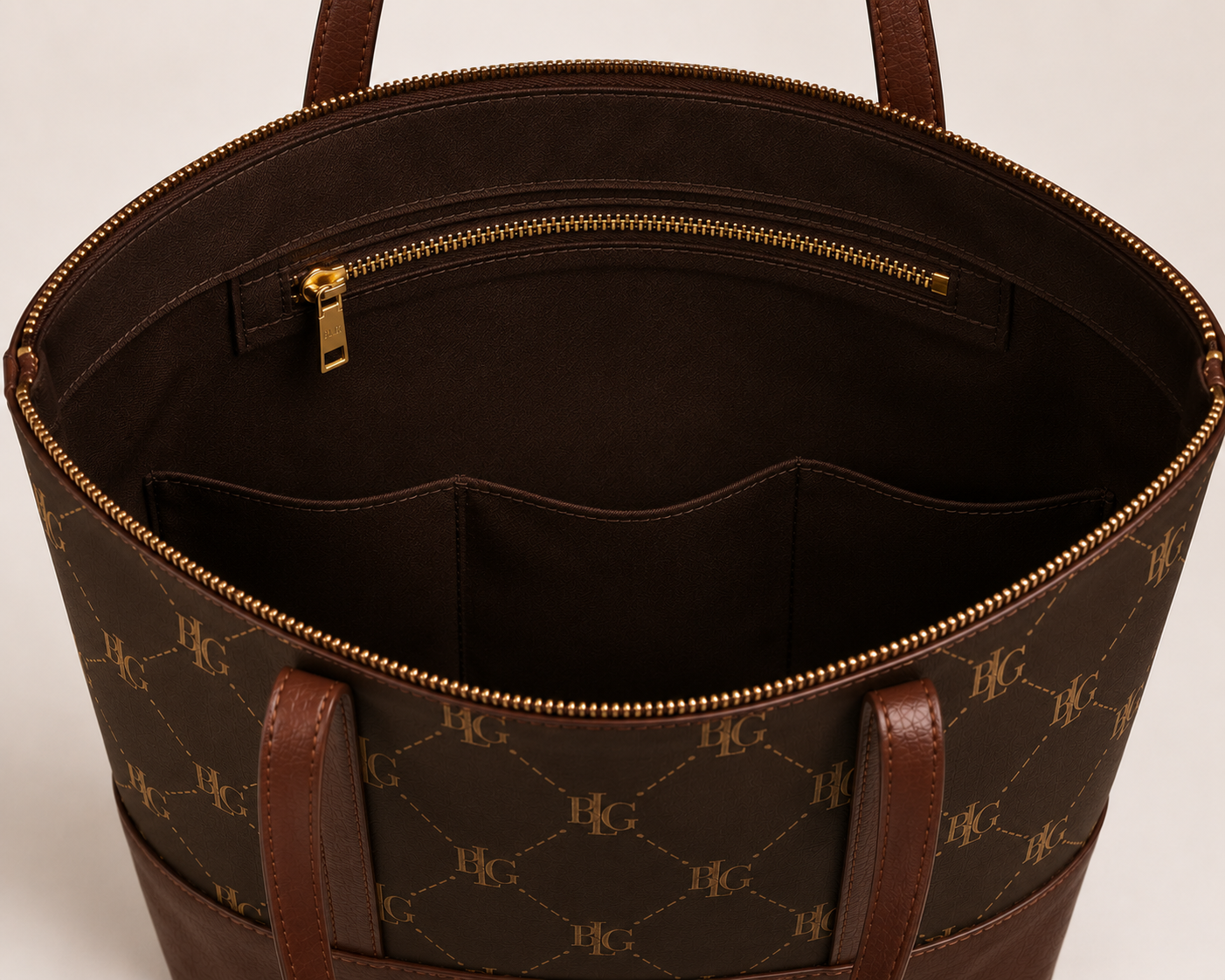 Monogram Pattern Handbag | Brown Leather Trim Tote – Movement & Silhouette
