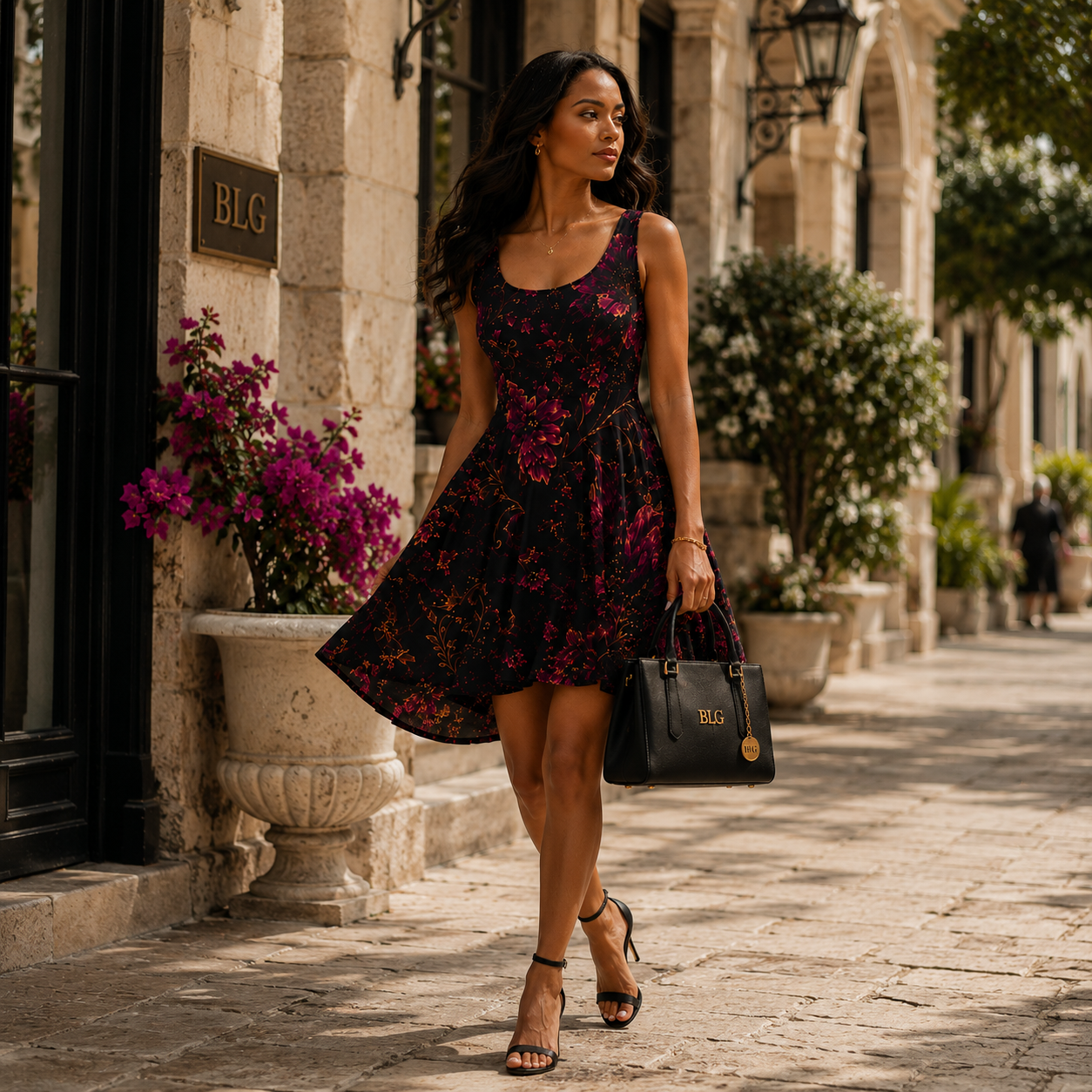 Dark Burgundy Floral Skater Dress | All-Over Print – Editorial Lifestyle
