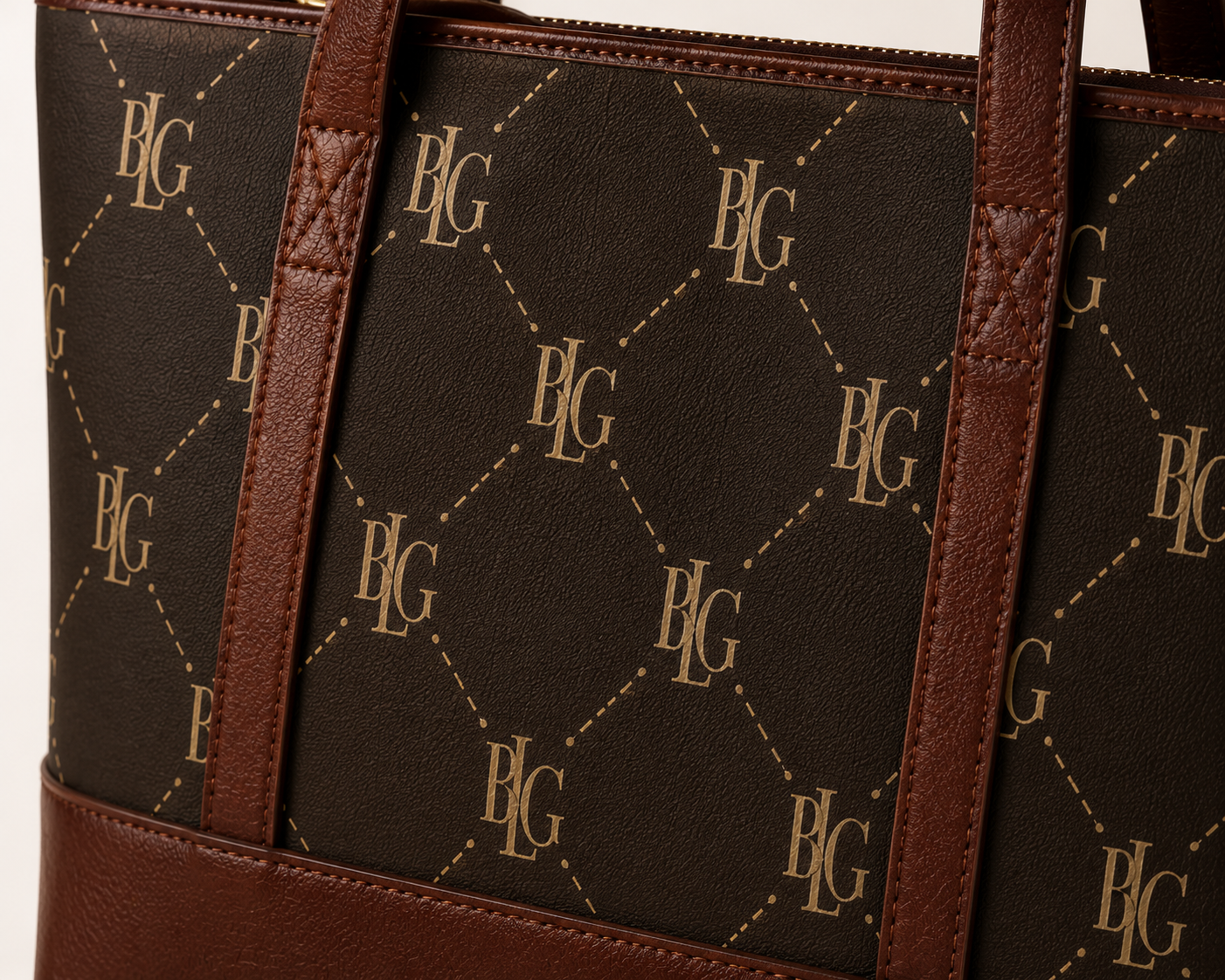 Monogram Pattern Handbag | Brown Leather Trim Tote – Editorial Lifestyle