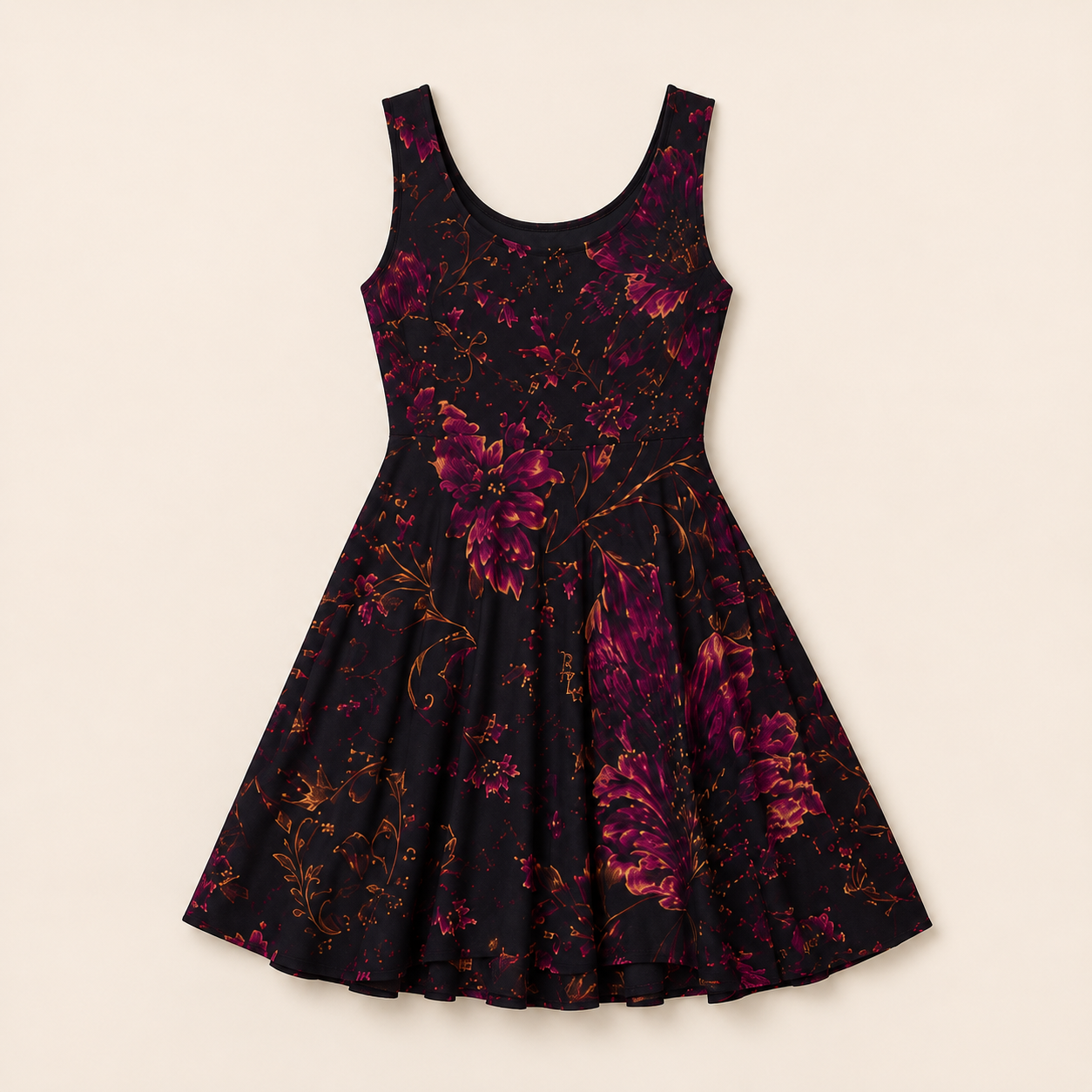 Dark Burgundy Floral Skater Dress | All-Over Print – Front View