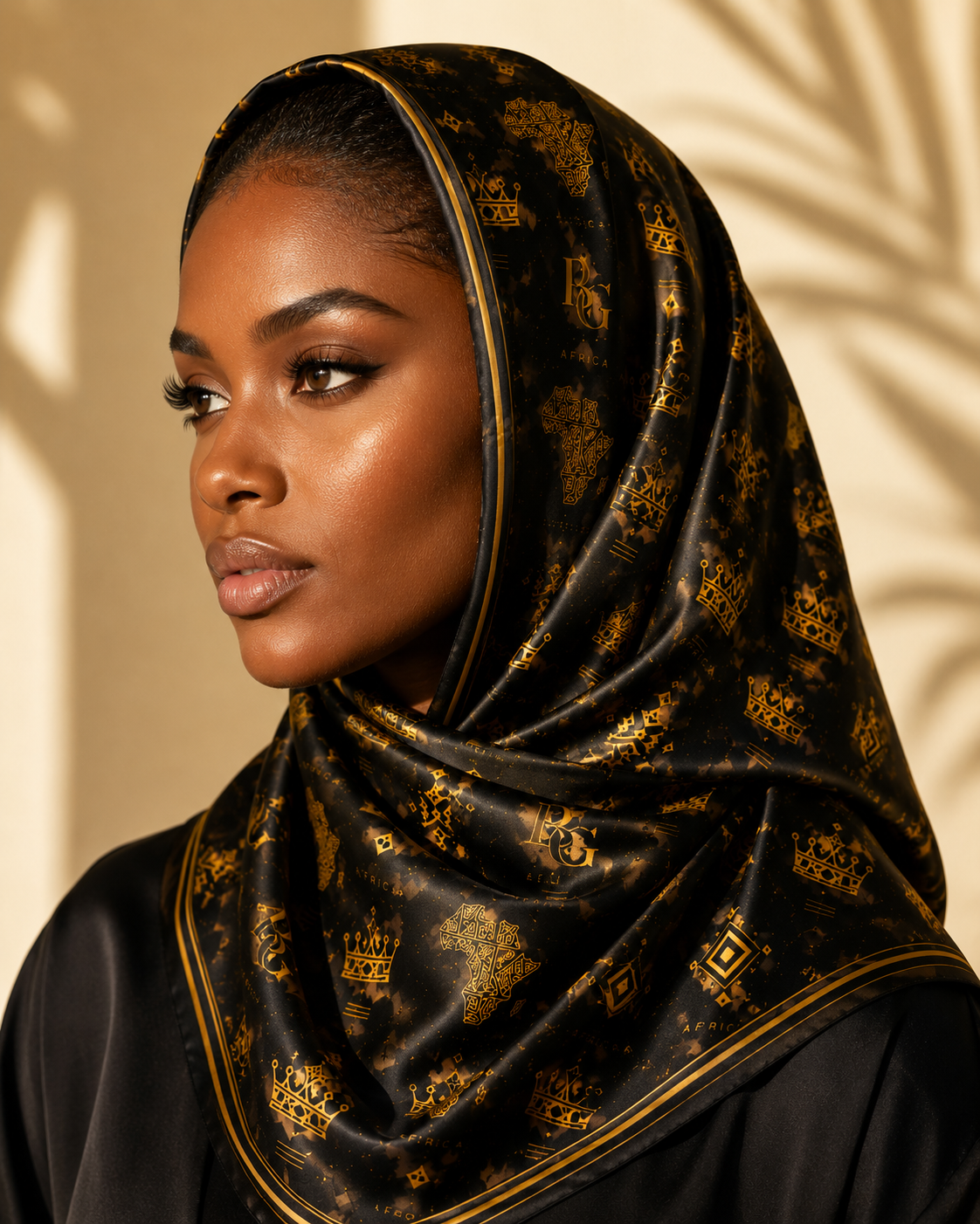Maison BLG Africa Signature Silk Scarf | Black & Gold | 50" × 50" – Movement & Silhouette
