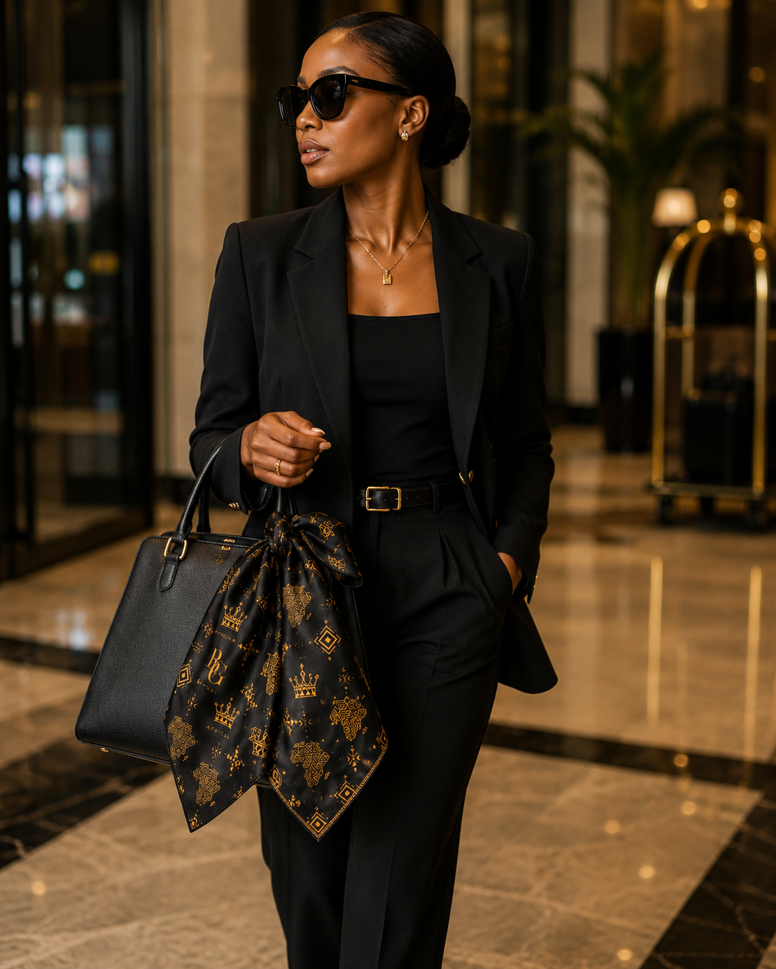 Maison BLG Africa Signature Silk Scarf | Black & Gold | 25" × 25" – Craftsmanship Detail