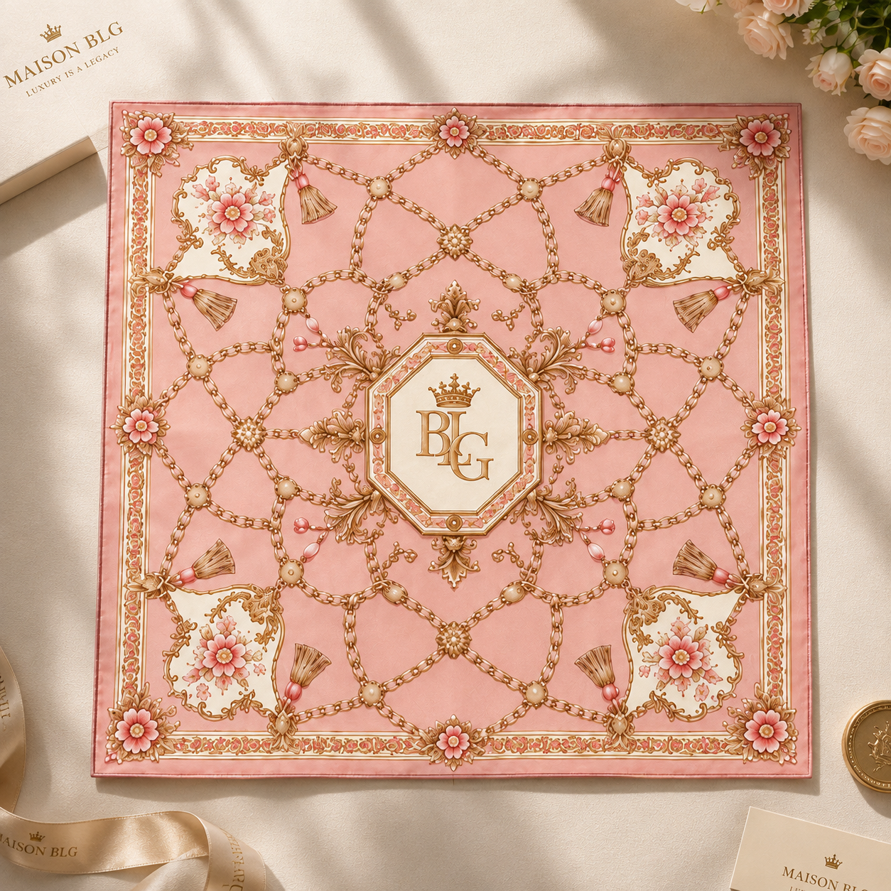 Le  Royale Rose  l  Blush Pink & Cream|50" * 50" – Product Image