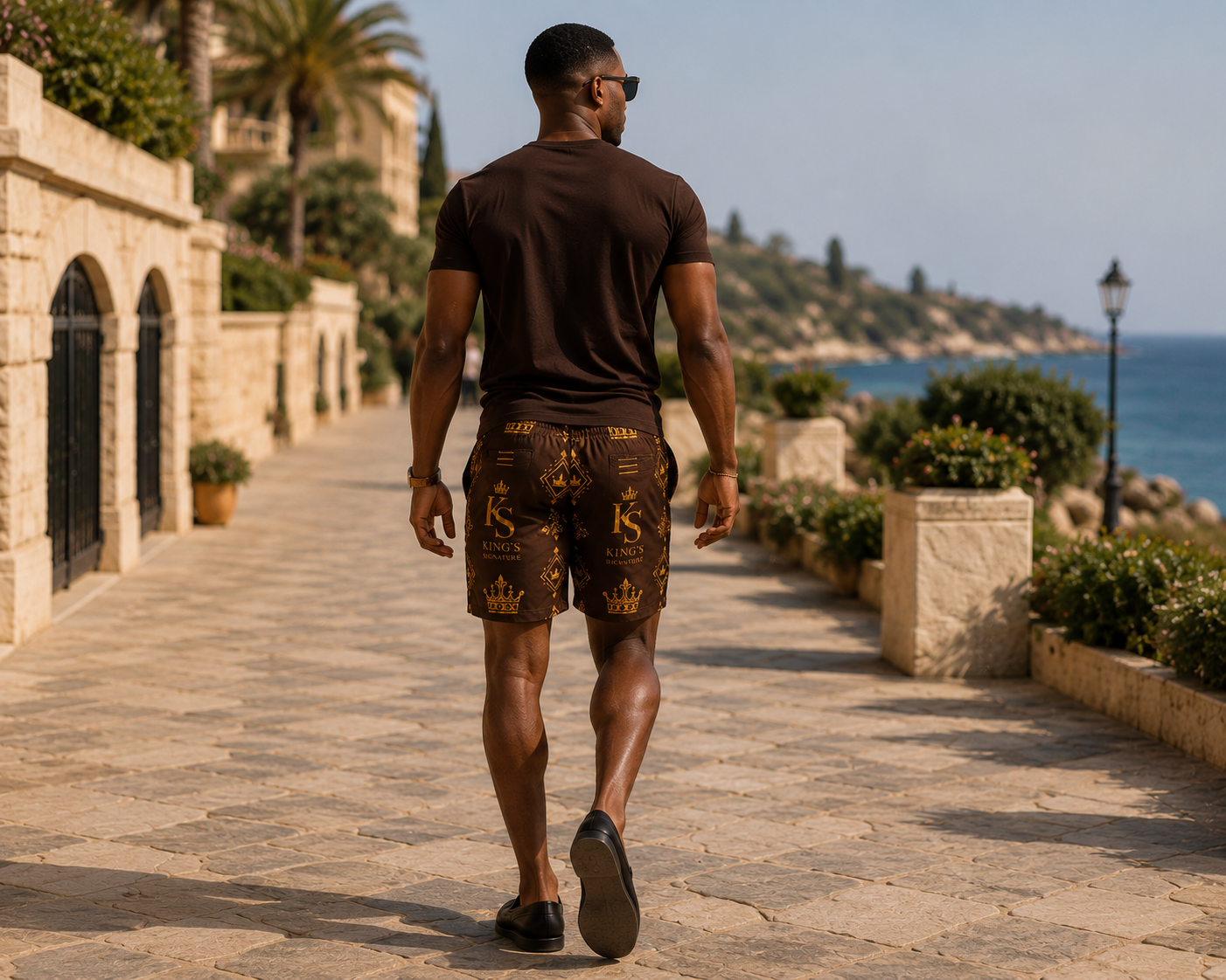 Kings Signature Resort Shorts| Gold Monogram – Movement & Silhouette