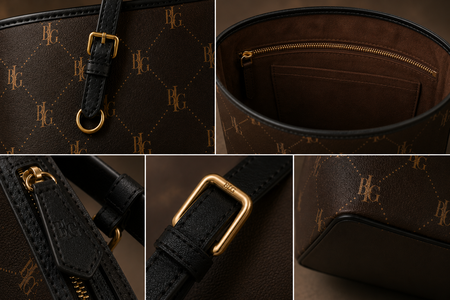 Monogram Pattern PU Leather Shoulder Bag | Brown Logo Tote – Editorial Lifestyle