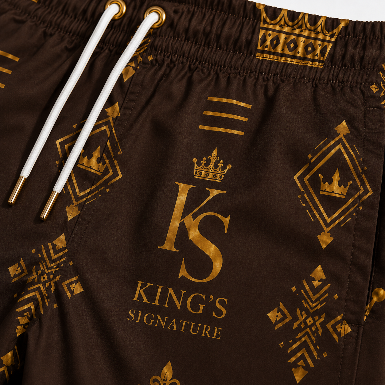 Kings Signature Resort Shorts| Gold Monogram – Craftsmanship Detail