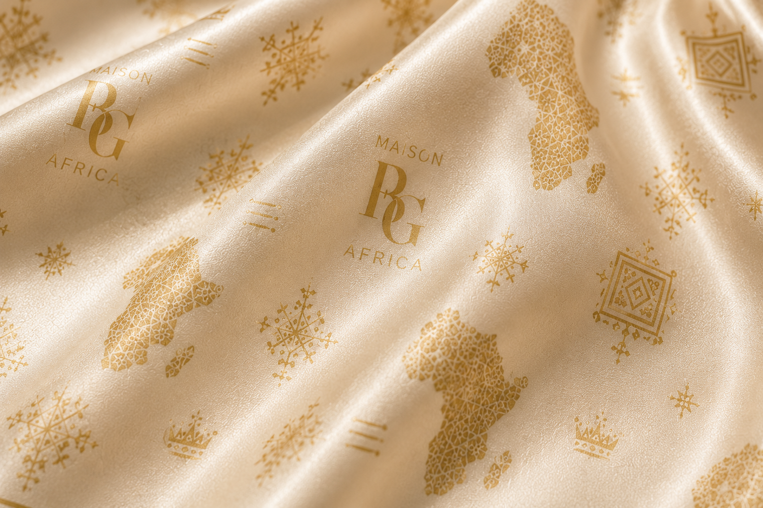 Maison BLG Africa Signature Silk Scarf | Ivory & Gold(50" × 50") – Movement & Silhouette