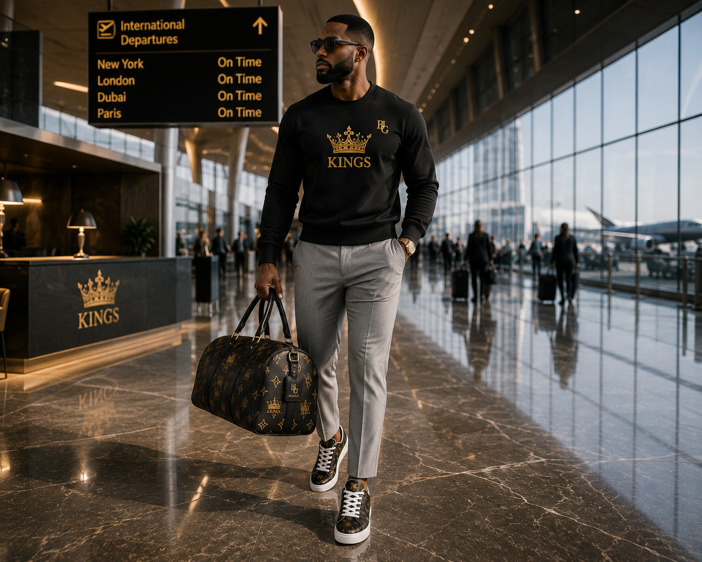 Blanc Noir Royal Monogram Crown Pattern Leather Sneakers | Kings Signature  – Movement & Silhouette